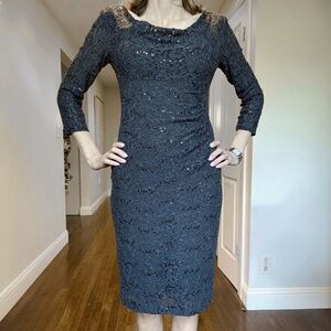 Ralph Lauren Sheath Dress Lace & Sequins Charoal Size 4